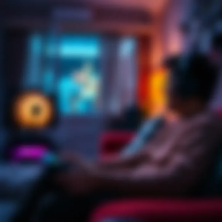 Solo player enjoying a video game A person playing a video game alone at home, looking focused and engaged