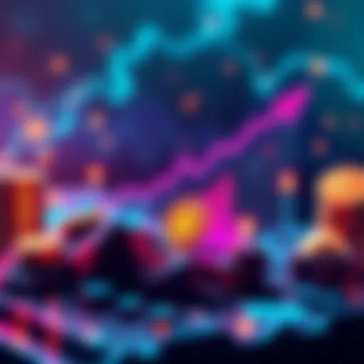 Illustration of solo staking and MEV boost with growth charts and cryptocurrency symbols.