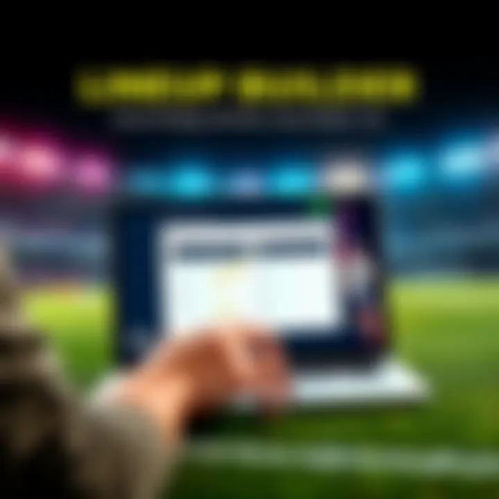 A person using the Sorare Lineup Builder tool on a laptop, creating a soccer team with filters for Club, Country, and Position.