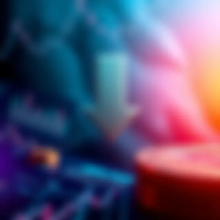 A graphic showing a downward arrow symbolizing the downgrade of Tether's stablecoin rating by S&P due to transparency issues