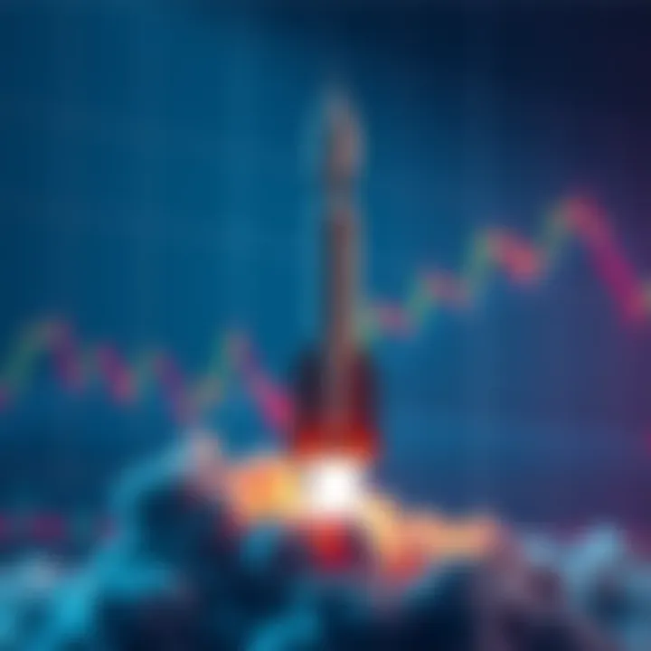 SpaceX IPO Launch A rocket representing SpaceX is set against a stock market chart, symbolizing the upcoming IPO and investor excitement.
