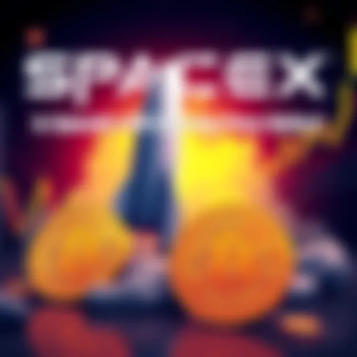 An illustration showing the SpaceX logo alongside Bitcoin symbols, with a graph indicating price movement in the background.