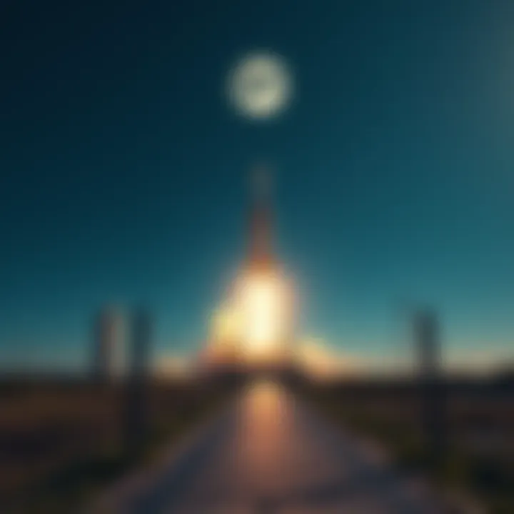 A rocket with the Dogecoin logo heading towards the moon in a clear night sky