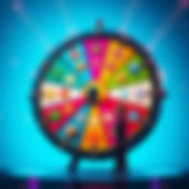 A colorful spinning wheel showing various tokens and ads related to Atlas Earth game, with a person looking doubtful next to it.