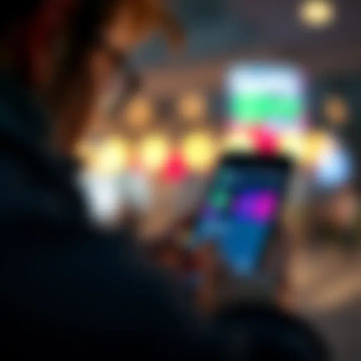 Android phone showing Spotify app with ads playing, user looking frustrated