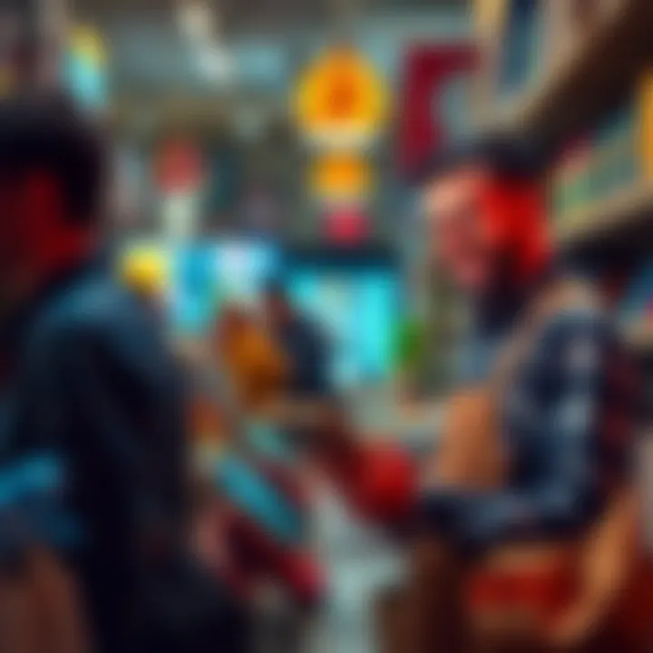 A small business owner happily using a tablet to accept Bitcoin payments through Square, surrounded by a busy store environment.