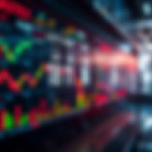 Display of stable exchange rates on a financial screen with fluctuating market graphs in the background