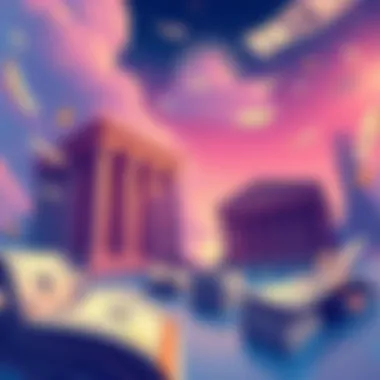 Illustration of stablecoin firms depicted as buildings, with US Treasury bills and cash flowing between them, symbolizing mandatory backing.