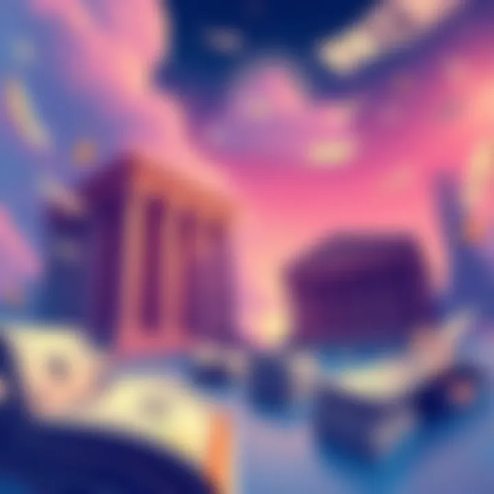 Illustration of stablecoin firms depicted as buildings, with US Treasury bills and cash flowing between them, symbolizing mandatory backing.