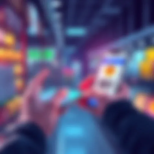 A user scanning a barcode on a product with a smartphone, confirming payment from a digital wallet, showcasing seamless stablecoin transactions.