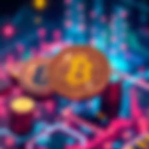 Visual representation of stablecoins, showing their connection to fiat currencies and DeFi applications like trading and lending.