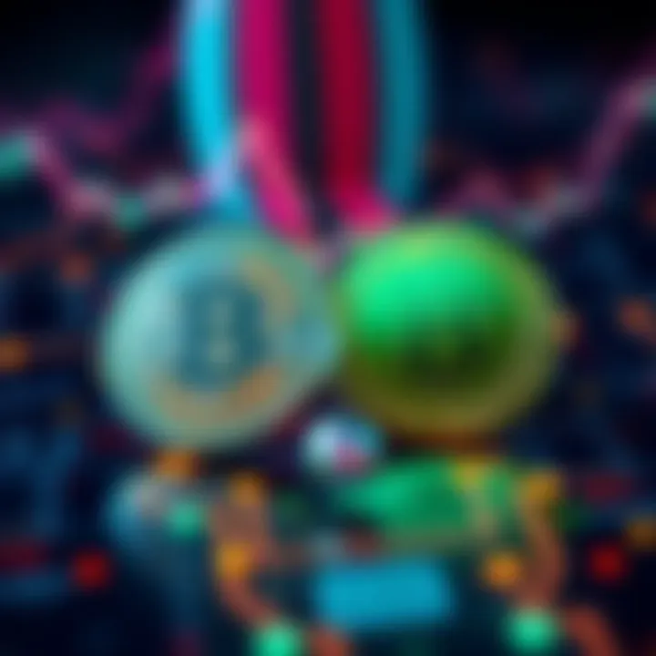 A graphic showing USDC and USDT logos with financial transaction symbols