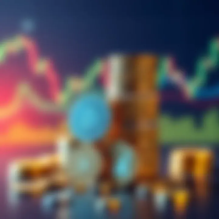 A graphic showing various stablecoins like USDC stacked with a background of financial charts, symbolizing earning yield on investments.