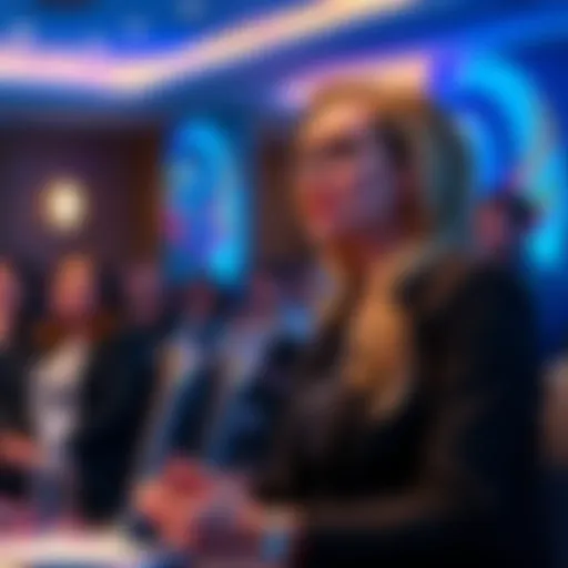 Staci Warden, CEO of Algorand, speaking at a conference, highlighting blockchain technology and its impact on finance and women empowerment.