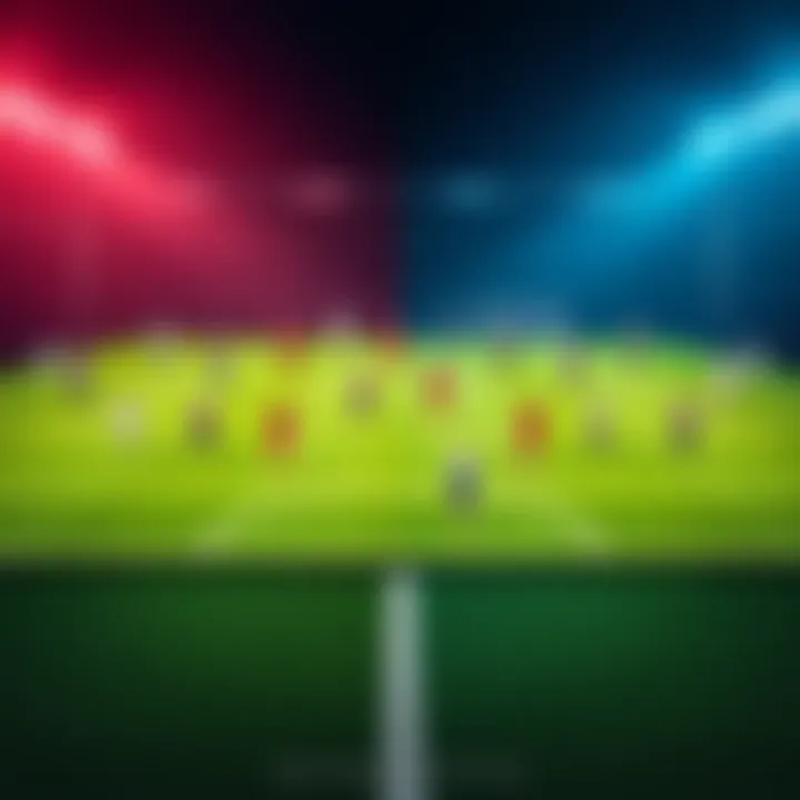 A soccer field with players grouped together in a stack formation on one side and a mixed formation on the other, illustrating different strategies for player selection.