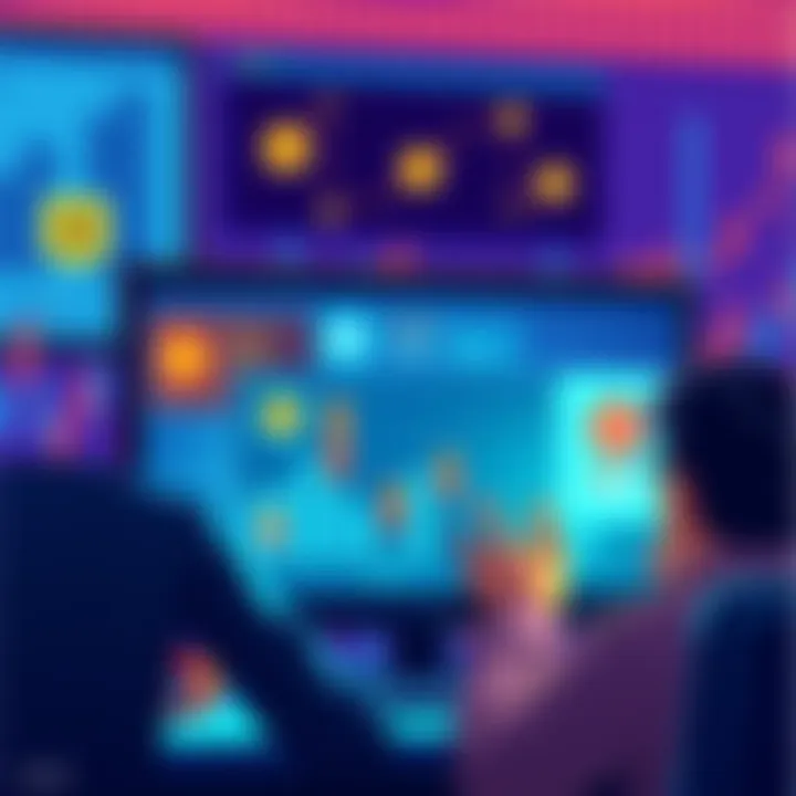 A graphic showing digital coins, a computer screen with cryptocurrency wallets, and a person seeking advice on staking methods.