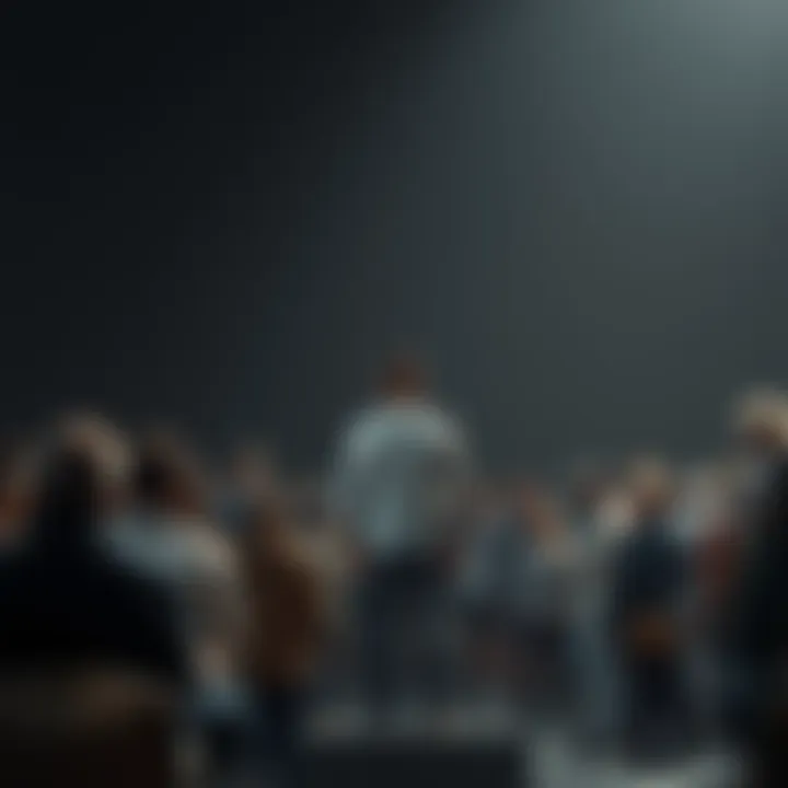A person standing firm amidst a crowd An individual confidently standing alone while a group expresses differing opinions around them