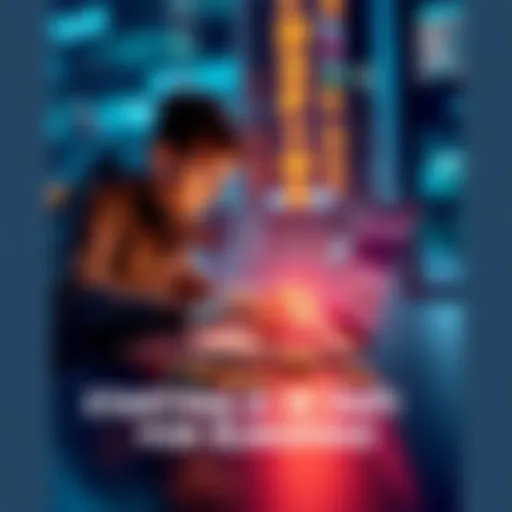 A person exploring DeFi platforms on a laptop with digital coins around