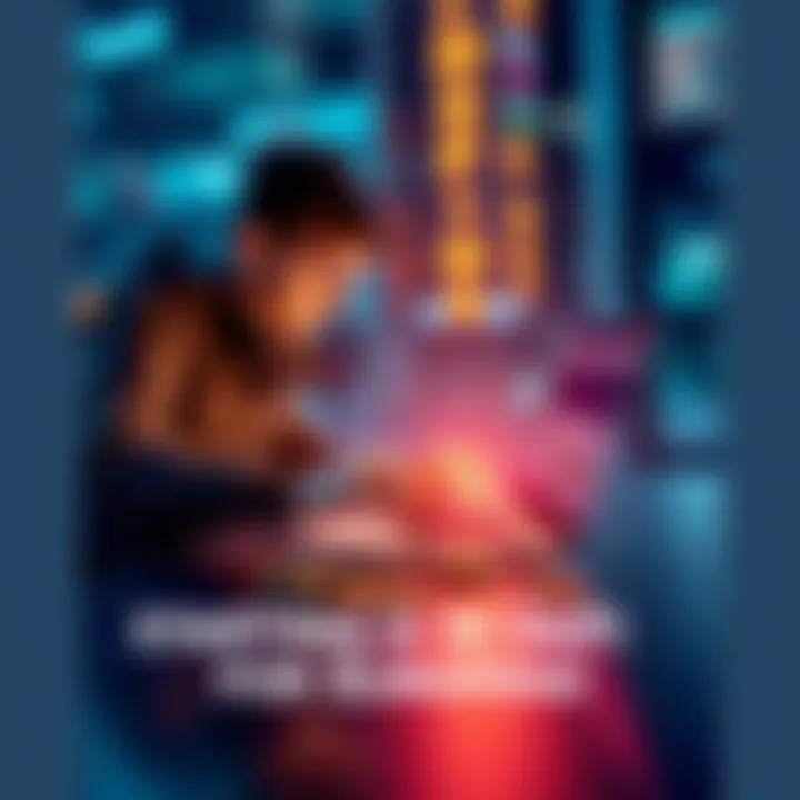 A person exploring DeFi platforms on a laptop with digital coins around