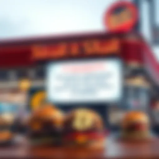 A Steak n Shake restaurant with a sign praising Bitcoin supporters, featuring a Bitcoin logo and burgers on the table