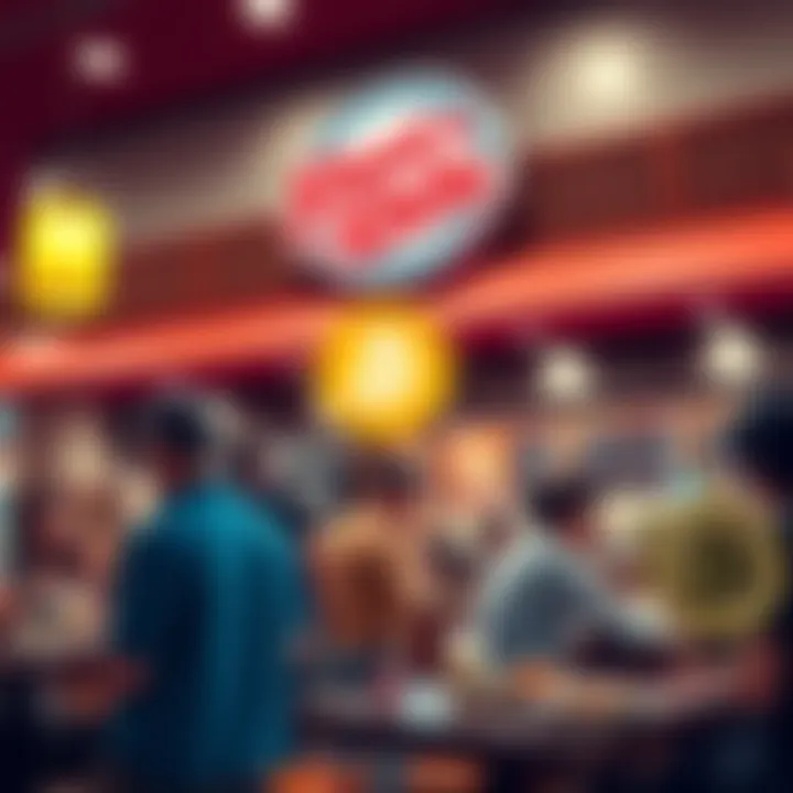 Steak 'n Shake with Bitcoin logo A Steak 'n Shake restaurant showcasing Bitcoin payment options with happy customers enjoying their meals