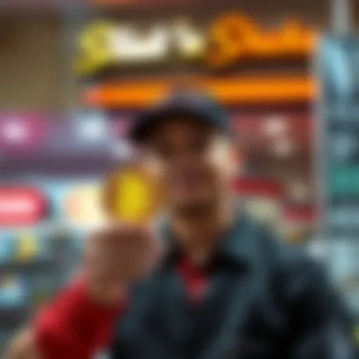 A Steak 'n Shake employee receiving Bitcoin as part of their wages, highlighting the use of cryptocurrency for compensation.