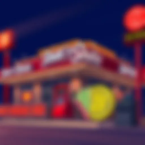 An illustration showing a Steak 'n Shake restaurant with a Bitcoin symbol and a cash register, highlighting the new Bitcoin bonus for workers.