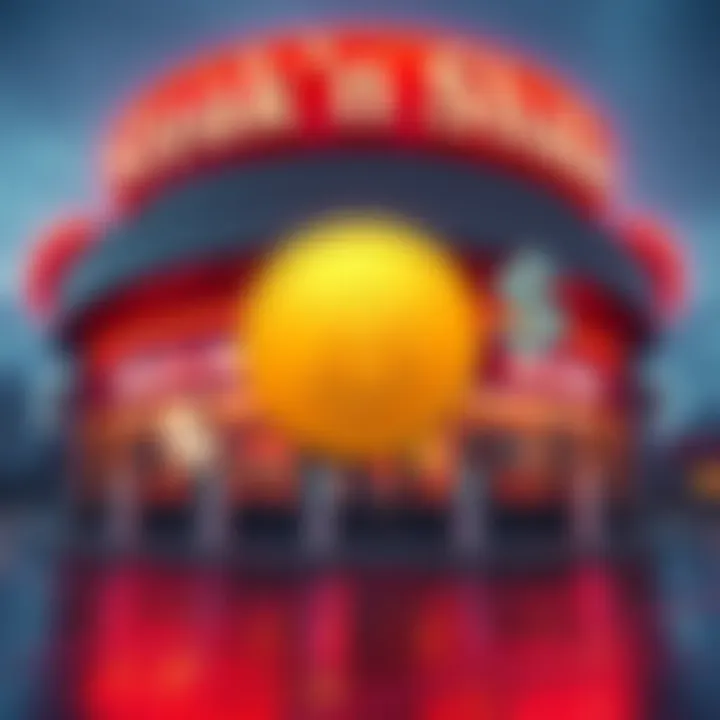 A Steak 'n Shake restaurant with a Bitcoin logo and dollar signs, symbolizing their $5 million investment in cryptocurrency.