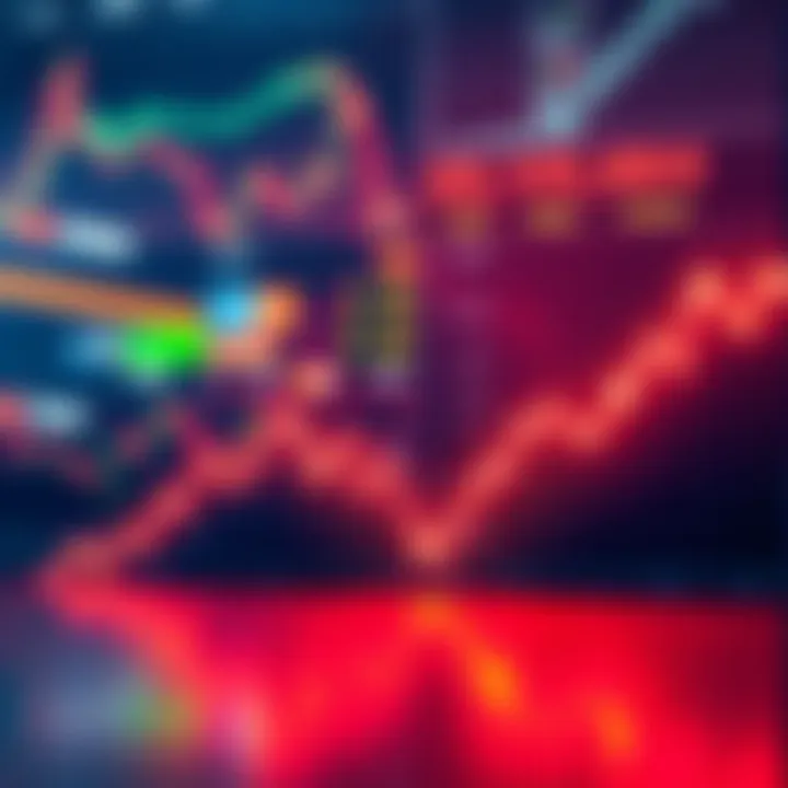 Stock Market Growth A graph showing rising stock prices while a downward trend line represents falling crypto values, symbolizing market contrasts.