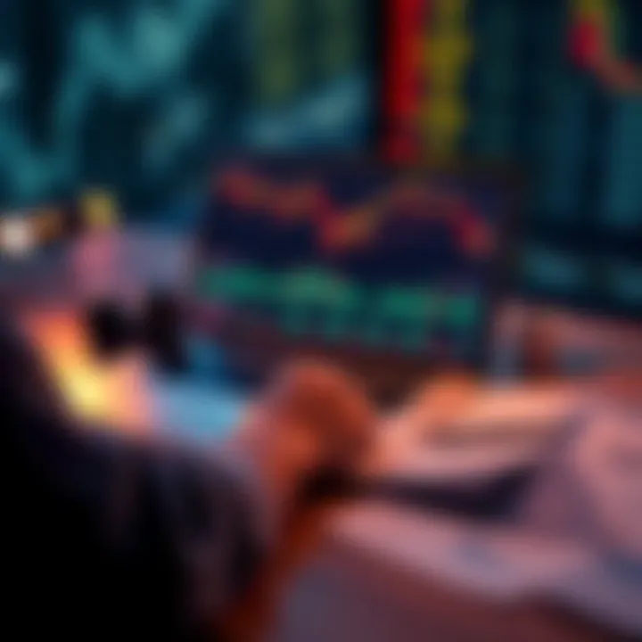 A person analyzing stock charts on a laptop with financial documents on a table