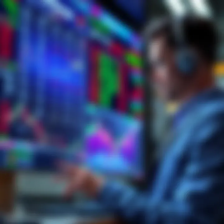 Stock Tokens and Arbitrage A trader analyzing stock tokens and market data on a digital screen, showcasing potential arbitrage opportunities.