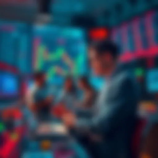Traders actively analyzing stock charts and engaging in trading discussions, showcasing popular stocks and cryptocurrency trends.