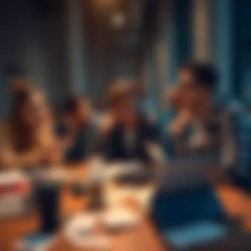 A group of young people sitting around a table, looking frustrated and confused with laptops open, papers scattered, and empty coffee cups during a hackathon.