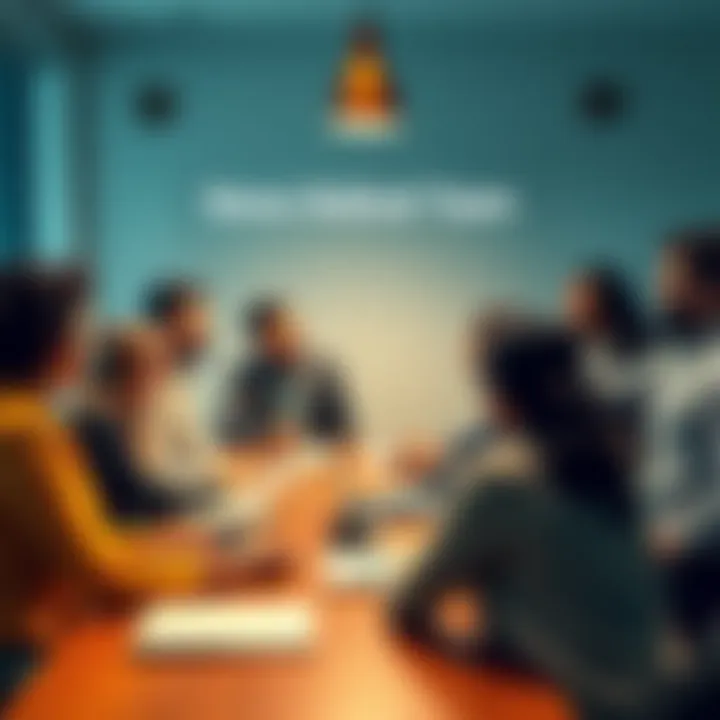 A group of diverse people collaborating around a table, sharing ideas and strategies for building a referral team.