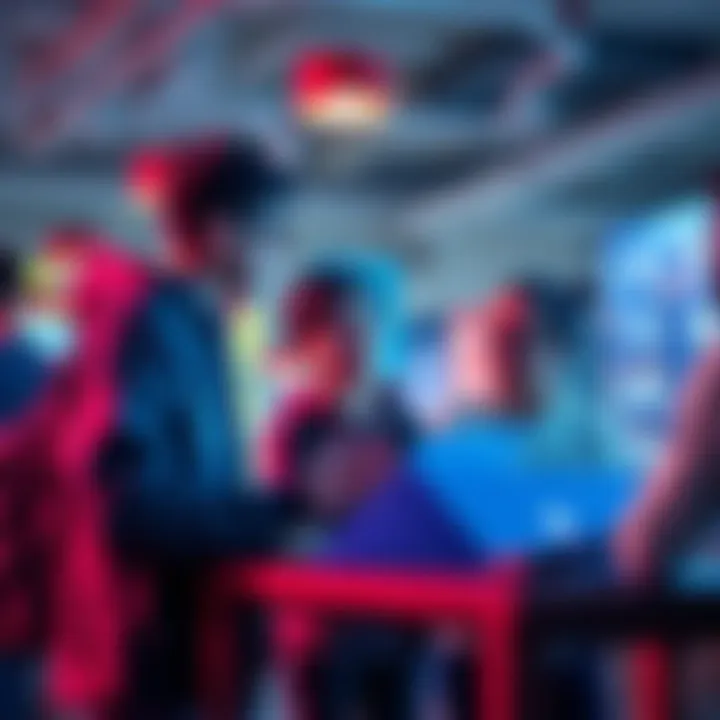 A young student discussing plans with potential team members for a hackathon at a shared workspace