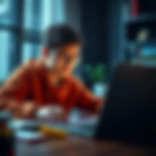A young student reviewing investment strategies for Bitcoin on a laptop, focusing on small budgets and long-term holding.