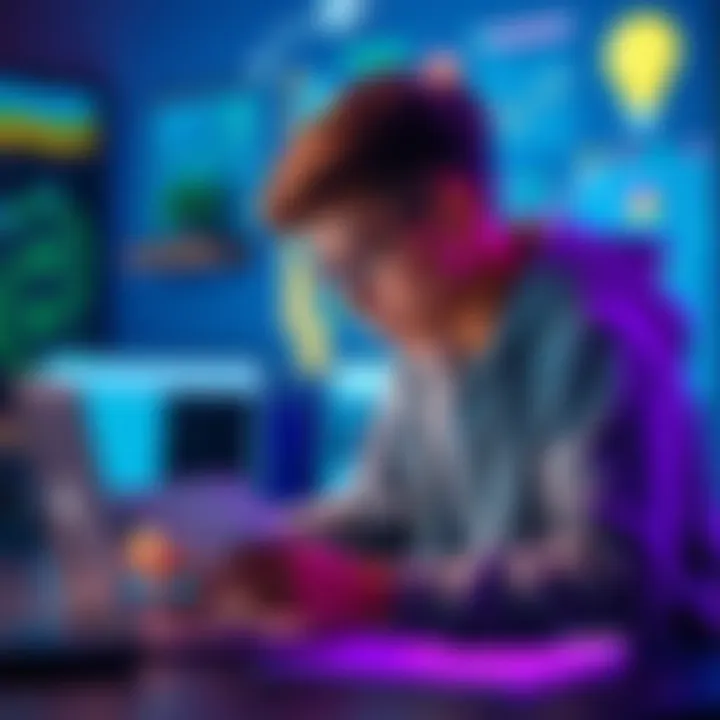 A final-year computer science student brainstorming innovative cryptocurrency project ideas with a laptop and notes