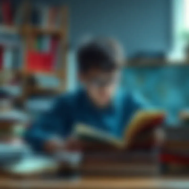 A focused student surrounded by books, working diligently to master their studies ahead of schedule.