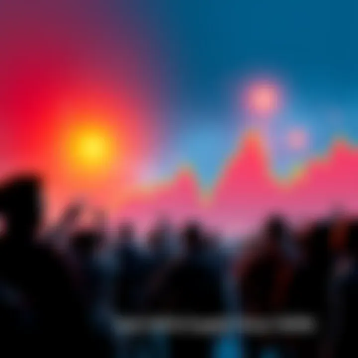 A graph showing a rising trend line nearing the 50k mark, with excited people observing the change.