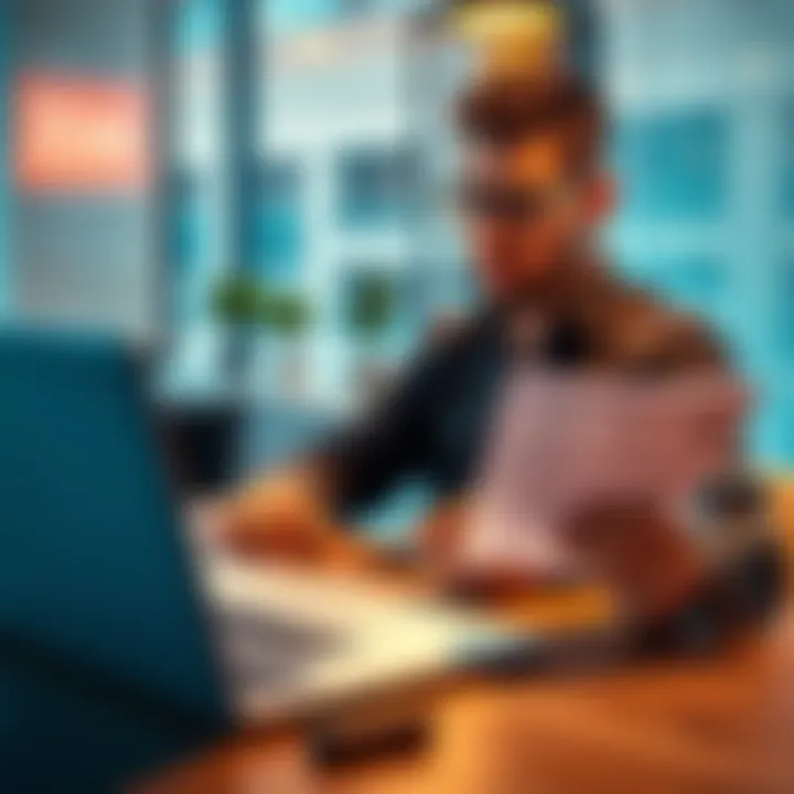 A person considering two subscription options with a laptop and documents on a table