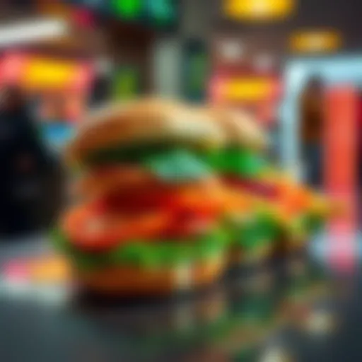 A colorful Subway sandwich filled with fresh vegetables and meats, capturing the essence of fast food freshness.
