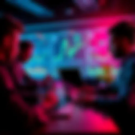A group of people analyzing charts and graphs on laptops, discussing crypto trading strategies