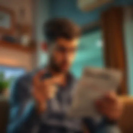 A person looking confused while reviewing their rent statement showing a drop from a high boost to a low boost.