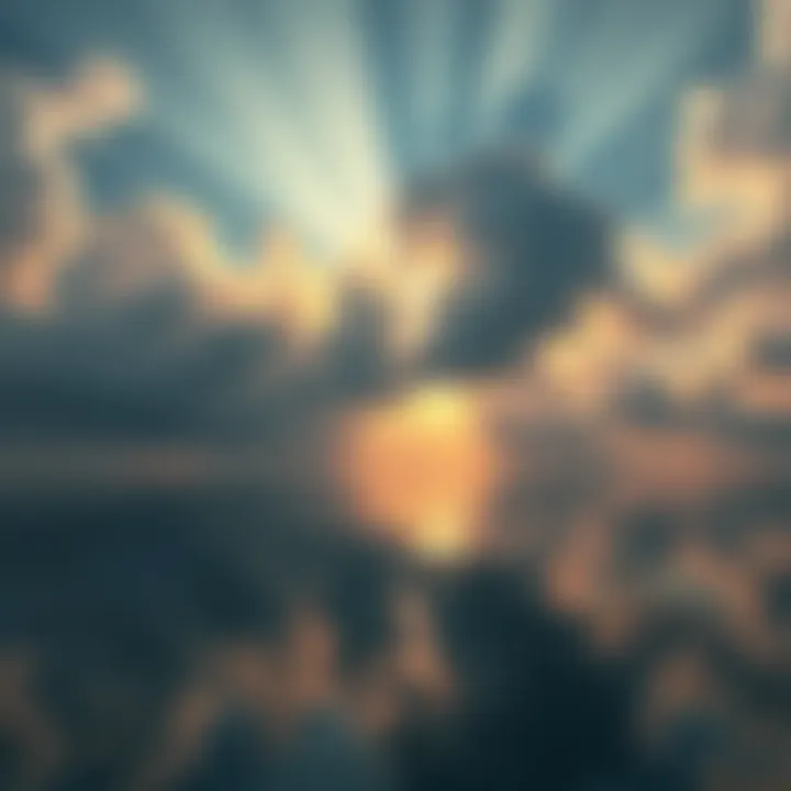 Sunlight Shining Through Clouds Bright sunlight breaks through clouds, reflecting on calm waters