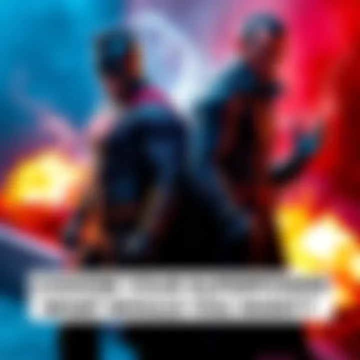 Superhero and Villain with Powers A superhero and a villain standing back to back, showcasing their unique superpowers in a vibrant setting