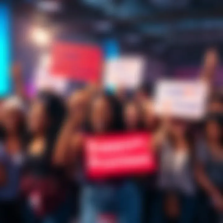 Supporters Celebrating A diverse group of people celebrating together, holding signs of support for an initiative, with smiles and excitement in the air.