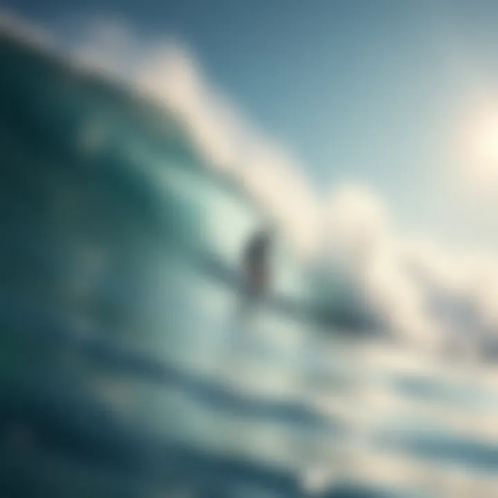Surfer riding a big wave A surfer skillfully riding a large wave on a bright day