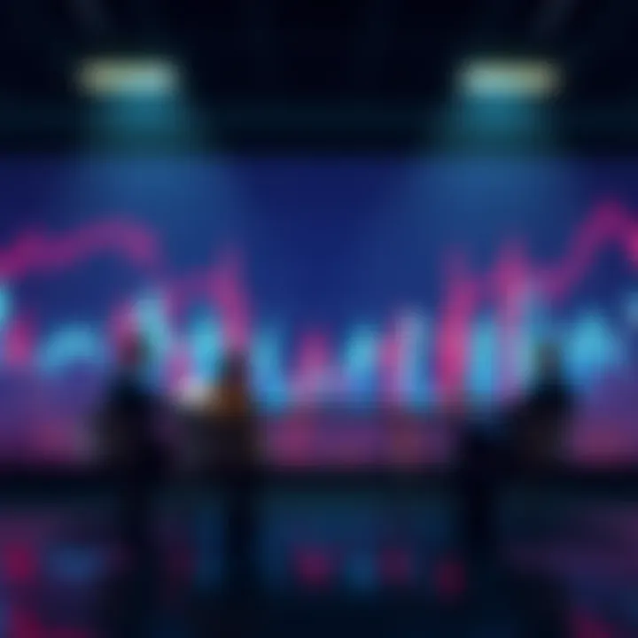 A graph showing a rising trend line representing the increase of ETFs in the market, with investors discussing strategies around a table.