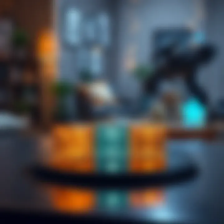 Three DGB blocks placed on a table near a NerdAxe++ and OctAxe Titan in a cozy living room setting