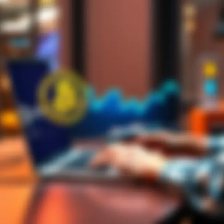 A person using a laptop to swap Bitcoin for Ethereum on a cryptocurrency platform.